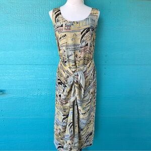 CITRON VINTAGE HULA GIRL CALIFORNIA RETRO PRINT SLEEVELESS WRAP DRESS SZ MEDIUM